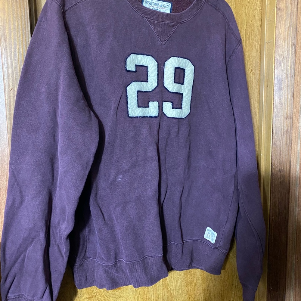 Abercrombie & Fitch Maroon Crewneck Sweater with Number Patch